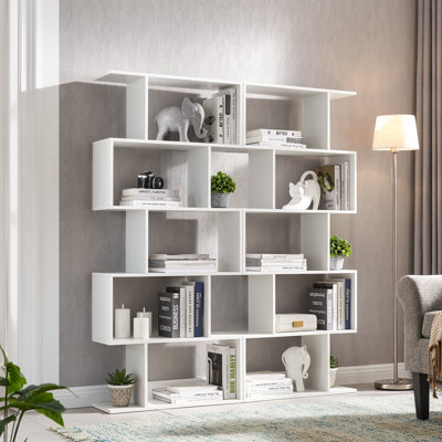 62.6" H Geometric Bookcase 5 Tier S-Shaped Room Divider Bookshelf