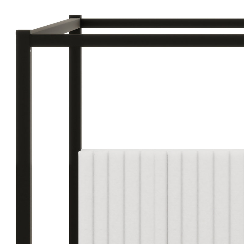Modern Canopy Bed Featuring Upholstered Headboard and Platform Design, Black White