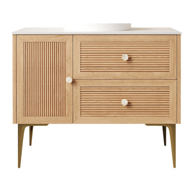 36" Freestanding Bathroom Cabinet With Carrara White Sintered Stone Counter Top, Two Drawers And One Door, NO Basin