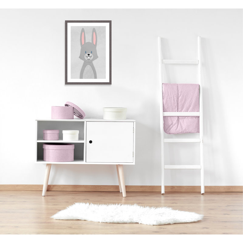 Art de lapin joyeux, H 34,5 po x l 24,5 po x P 0,6 po, Encadré plat à grain de bois gris