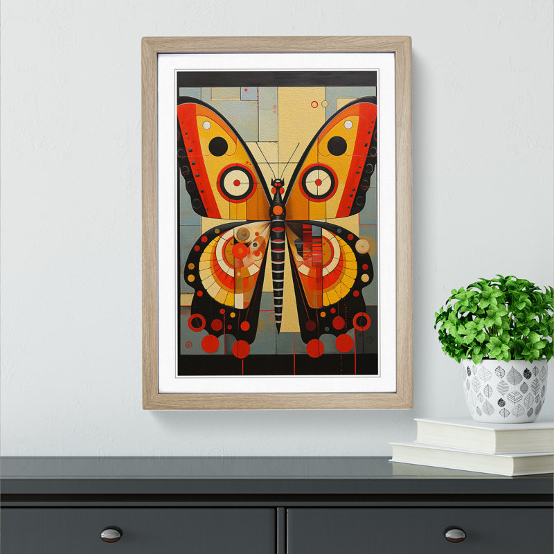 Butterfly Constructivism No.2 - Single Picture Frame Print on Wood, Oak Framed, 46cm H x 34cm W x 2cm D