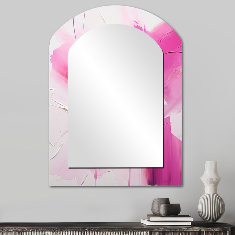 Gold And Purple Abstract Fusion III - Fuschia Asymmetrical Mirror, Black Arch Decorative Wall Mirror, Printed Metal Art