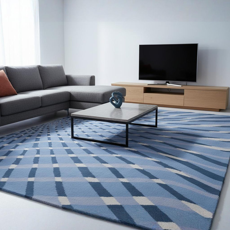 Tapis bleu tourbillon en laine touffeté à la main Ailey Authentic, 8 pi x 10 pi