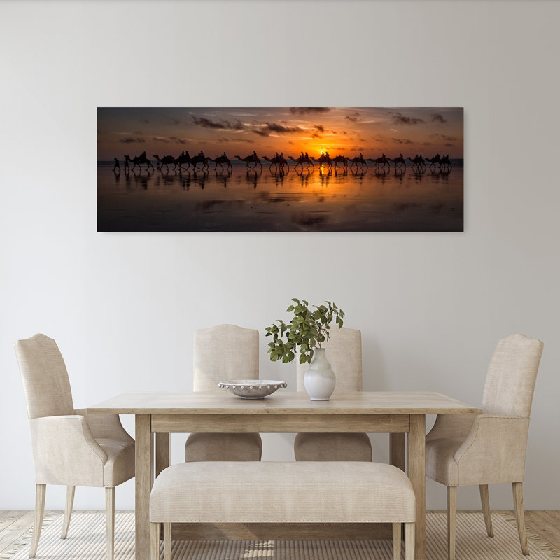 Sunset Camel Caravan by Louise Wolbers - Wrapped Canvas Panoramic Print, 152.4 cm H x 50.8 cm W
