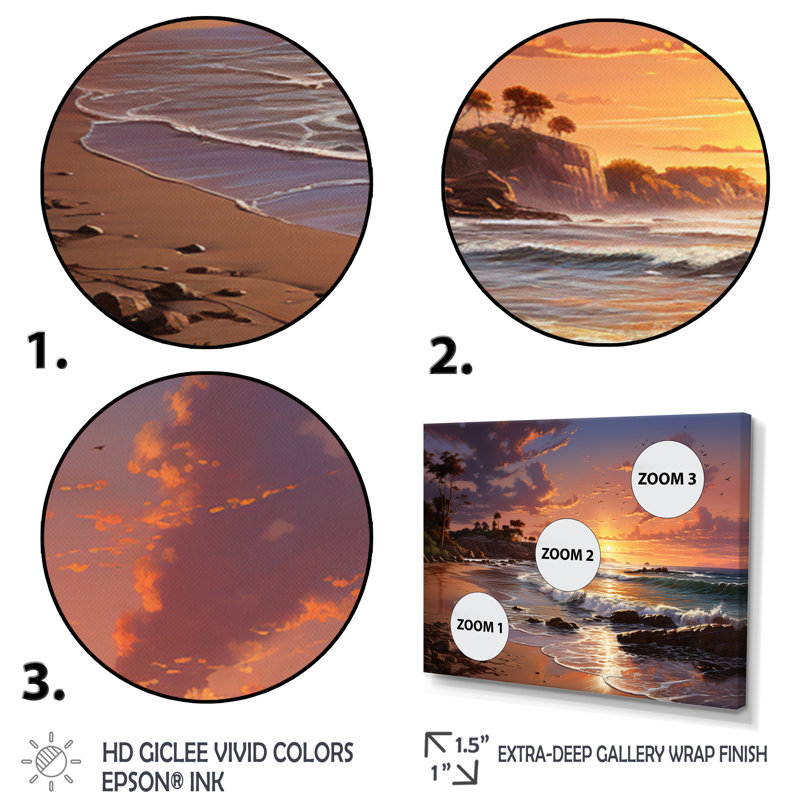 " Beach Sunset Beach III ", Black Picture Framed, 12" H x 20" W x 1" D