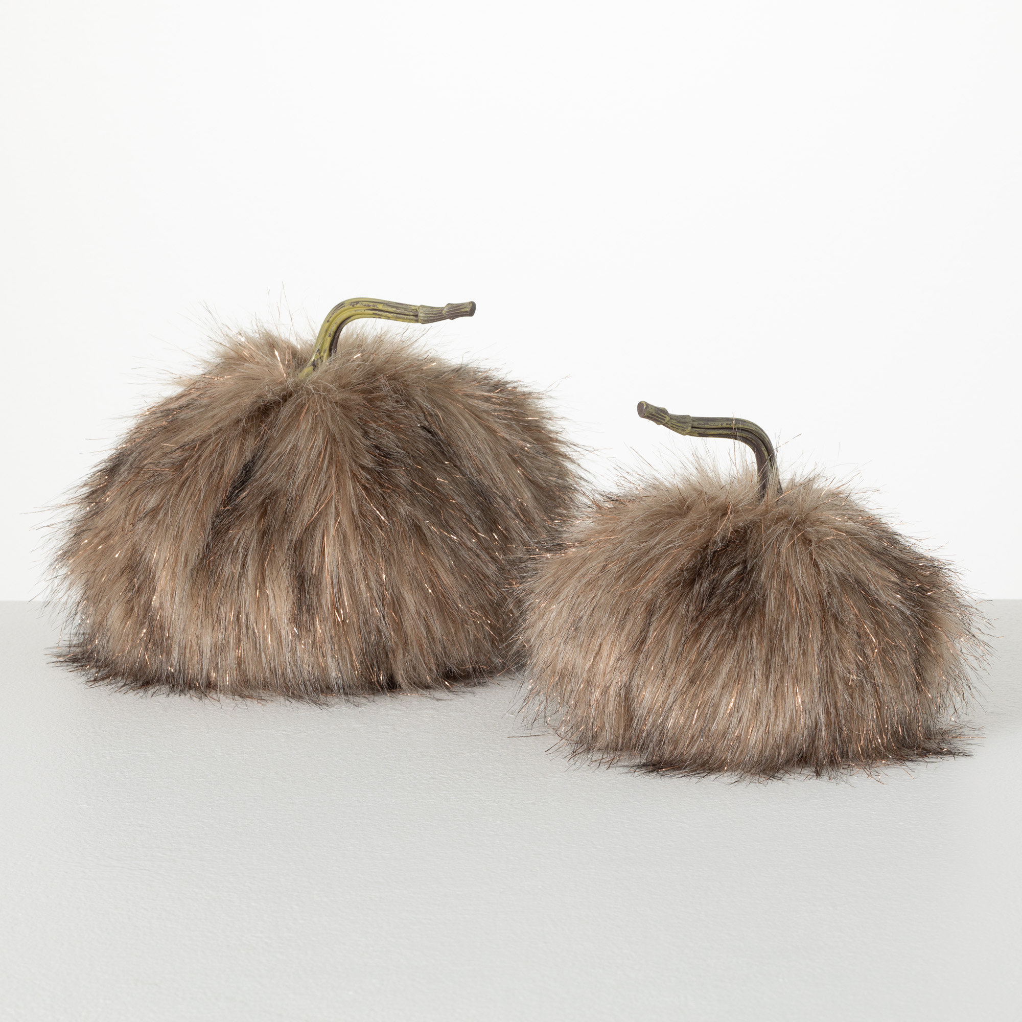 The Holiday Aisle® 8.25"H And 6.5"H Plush Fur Pumpkin Set Of 2, Fall Decor; Gray | Wayfair