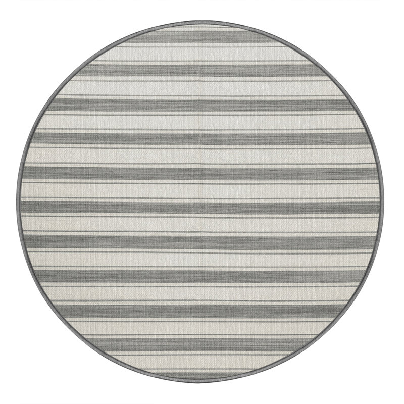  Tapis gris délavé à rayures lavables, Rond 5 pi