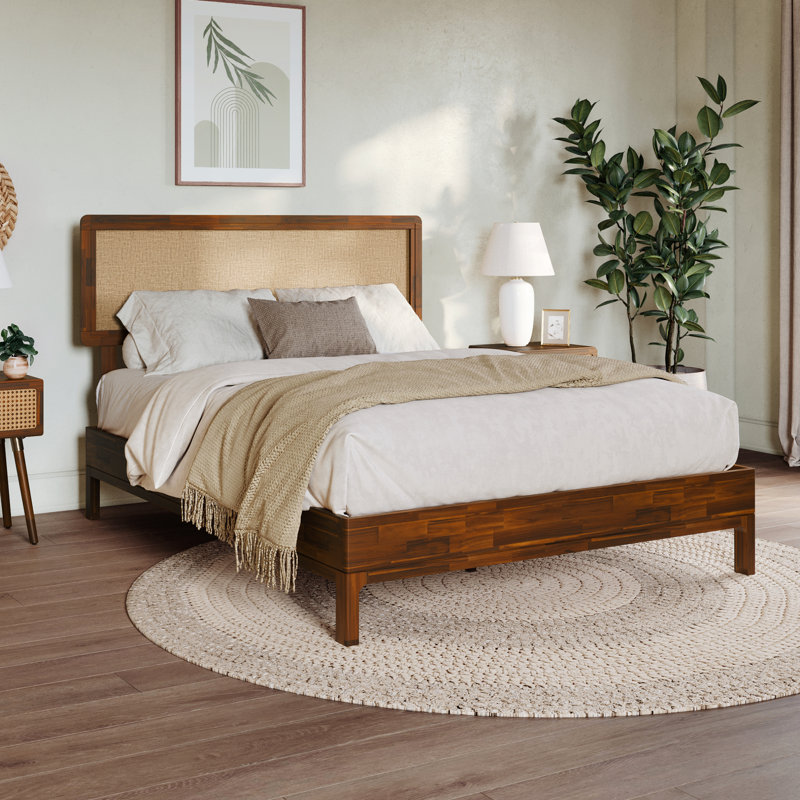 Anspach Solid Wood Platform Bed with Headboard, Bohemian Bed Frame, Queen, Dark Chocolate