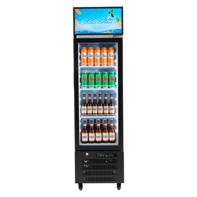 Commercial Merchandiser Refrigerator, 6.1 Cu.Ft / 173 L Glass Door Display Refrigerator, Upright Beverage Cooler with Customizable Lightbox, 3 Adjustable Shelves & Soft LED Light for Homes Shops