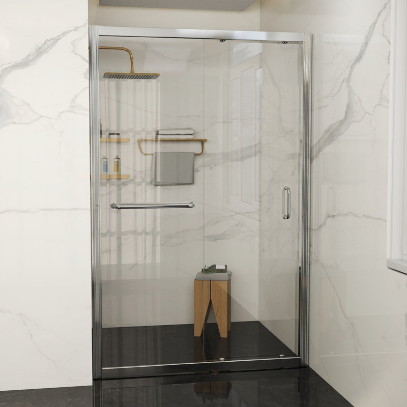 44"-48" W X 72" H Single Sliding Framed Shower Door with Tempered Glass, Stainless Steel Accessories, Chrome