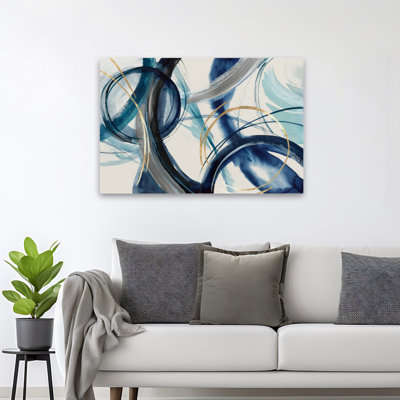 Fluid Motion In Blue And Gold - Abstract Mixed Media Circles Motion Art
