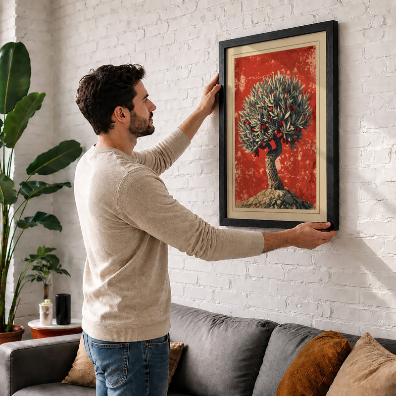 Solitary Tree Rustic - Print, A1 - 84.1 x 59.4 cm, Black