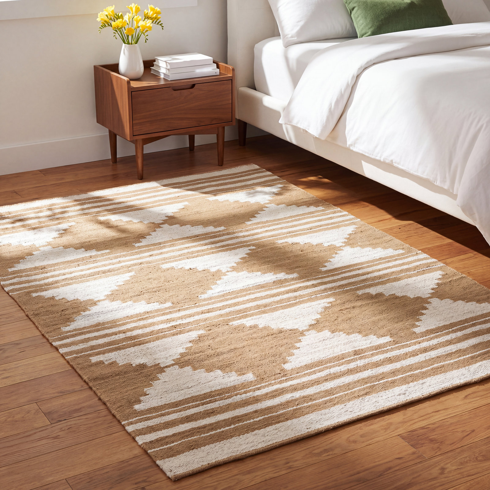 Flatweave Block Print Jute Rug, Rectangle 3' x 5'