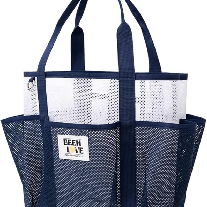 Paquet de 2 sacs fourre-tout en maille de polyester à l'épreuve du sable vert et mauve avec huit poches de rangement Sac à main léger pliable