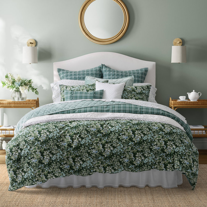 Bramble Floral Green Cotton King Duvet Cover Set