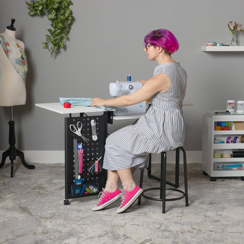 47.75'' x 23.5'' Foldable Split Top Table with Sewing Machine Platform and Wheels, White, White