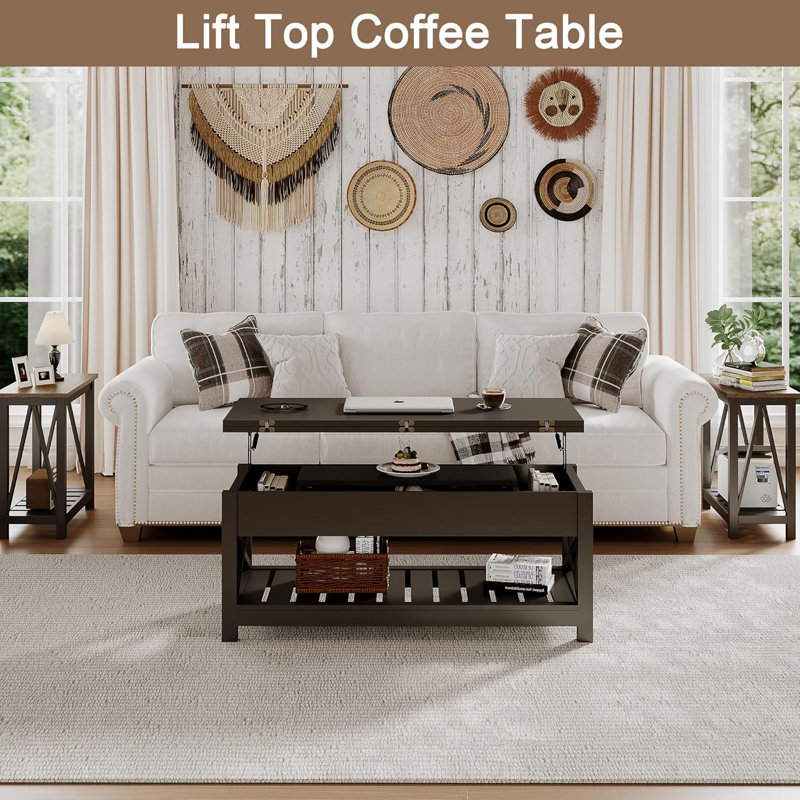 Coffee Table Lift Top, Multi-Function Convertible Coffee Table With Storage And Hidden Compartment, Coffee Table Converts To Dining Table For Living Room, 40