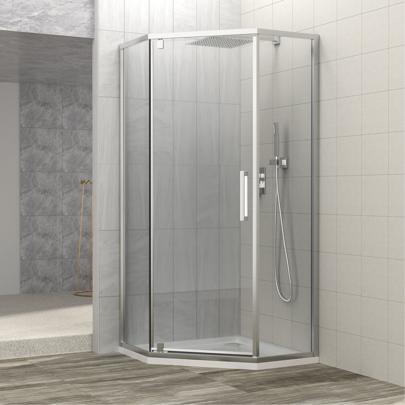 Porte de douche 34-1 / 8 "X 72" Cabine de douche semi-sans cadre à charnière, chrome