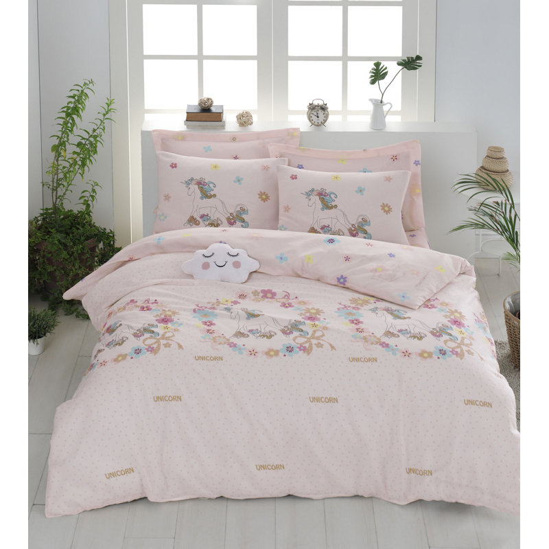 Ensemble de housse de courtepointe double, rose et beige, 78,7 po x 78,7 po | 65% coton / 35% polyester, 120 fils | Lavable à la machine, housse de couette et enveloppe à boutons (2 pièces) | Revêtement de lit doux et élégant