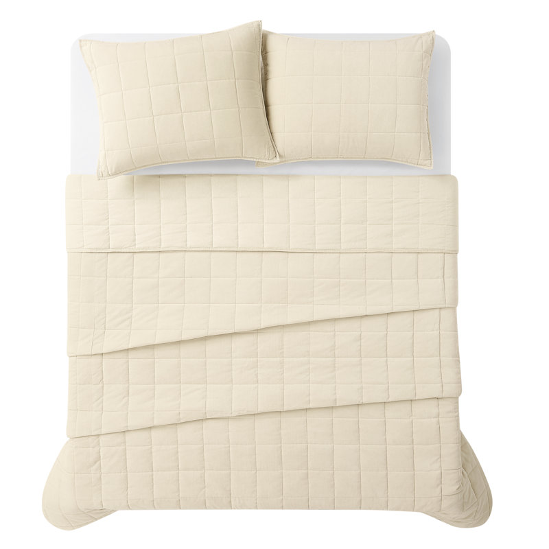 Brooklyn Loom Matte Cotton Velvet Channel Stitch Quilt Set, King Quilt + 2 King Shams, Off-White
