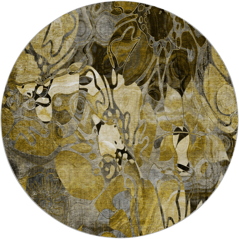 Premium Machine Washable Dream Shag ADS558 Floral Rug, 8' Round, Brown