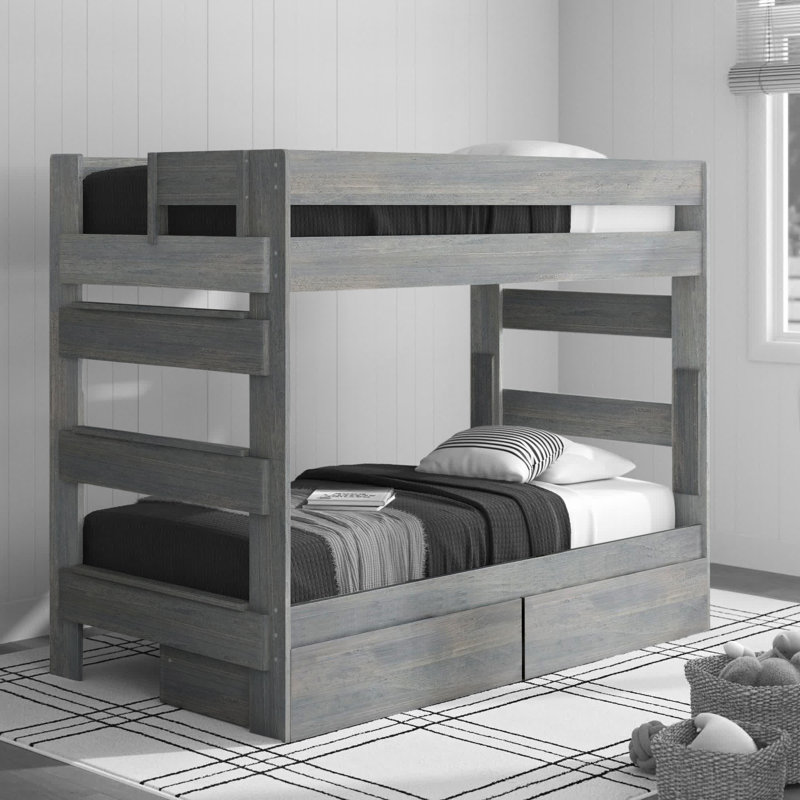 Decimus Kids Twin Over Twin Bunk Bed with Drawers, Driftwood