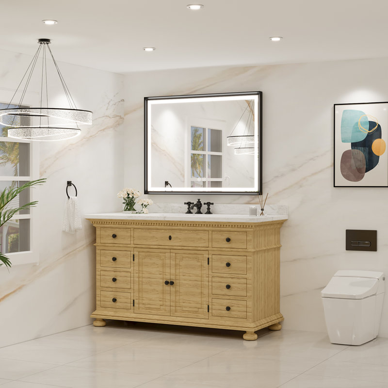 Miroir de salle de bain à DEL avec cadre noir mat, fonction antibuée et luminosité réglable, 30 po x 40 po