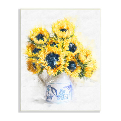 Country Inspired Sunflower Bouquet Blue Pattern Vase Oversized Wall Plaque Art By Ziwei Li