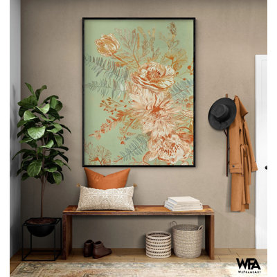 «Garden Senses III» par Maya Woods, œuvre d'art à motif floral saumon, affiche de fleur rose saumon doux, imprimé floral délicat sauvage