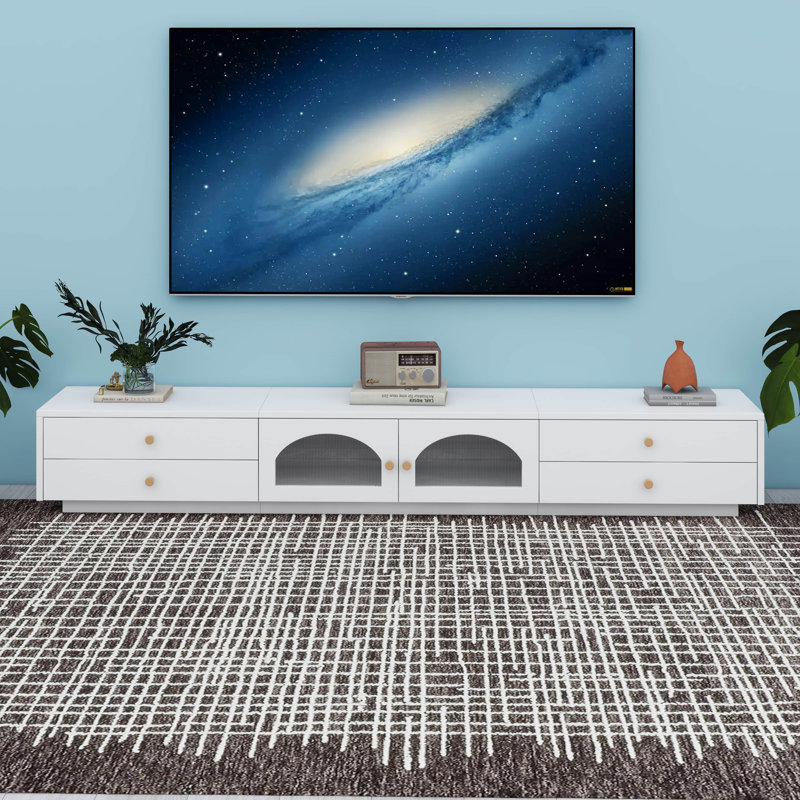 Luxurious TV Stand With Fluted Glass Doors, Tempered Glass Shelf, White
