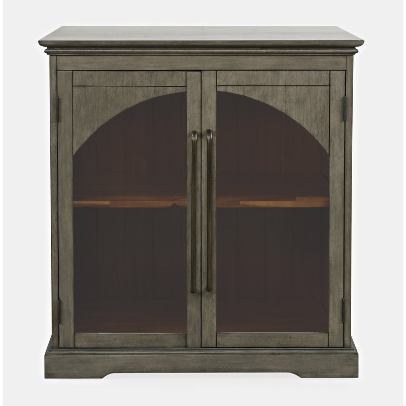 Armoire d'appoint de style transitionnel arqué 33 po avec portes en verre Sherree, Gris
