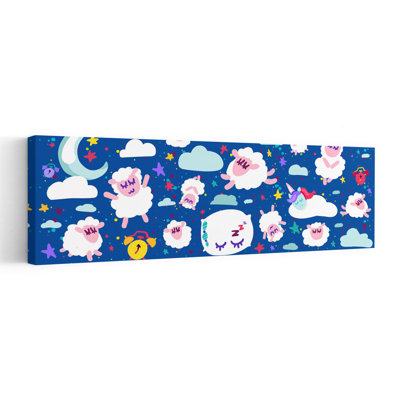 Sweet Sleeping Sheep Dreams by Marika Barsrsind - Wrapped Canvas Panoramic Print