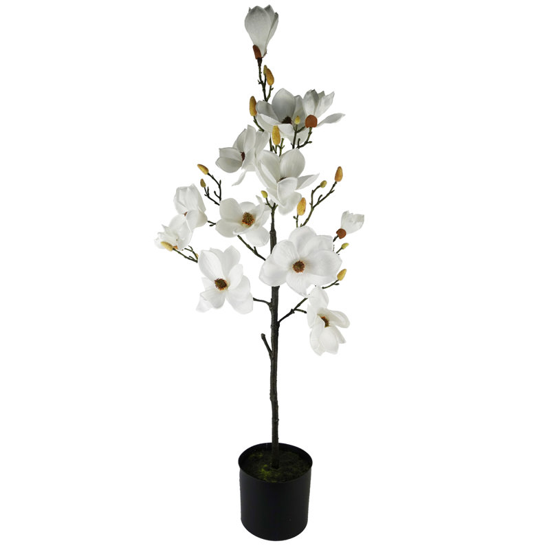 110Cm Artificial Magnolia Tree Plant in Pot, White, 110 cm x 50cm