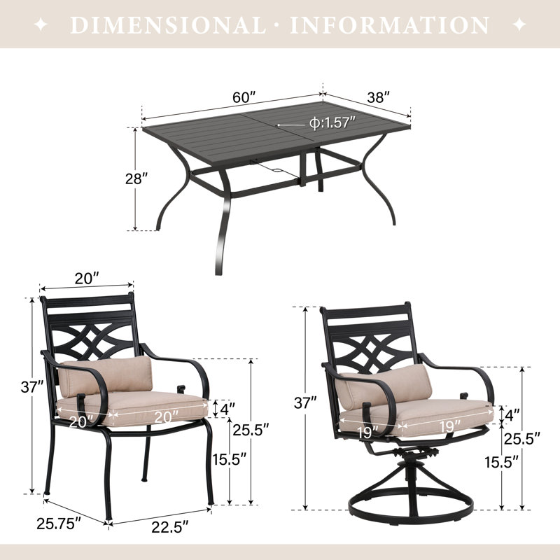 Leonard 6 - Person Outdoor Dining Set with Umbrella Featuring 2 Swivel Chairs, Red