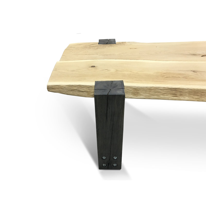 Solid Wood Sled Coffee Table, Black, Natural Wood