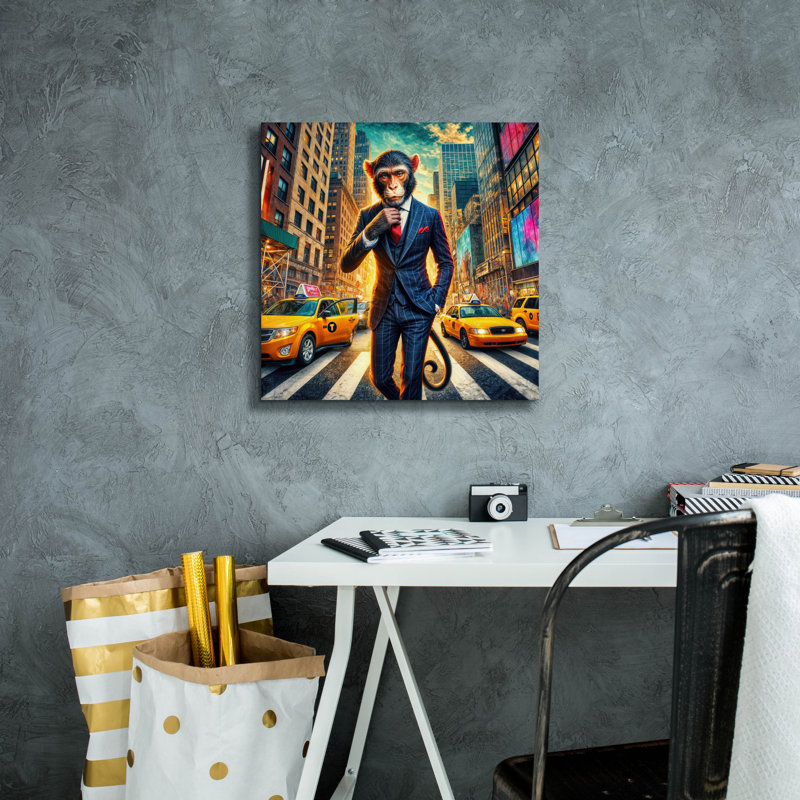 «New York Monkey» par Rey Klimt, art mural sur toile, H 18 po x l 18 po x P 0,75 po