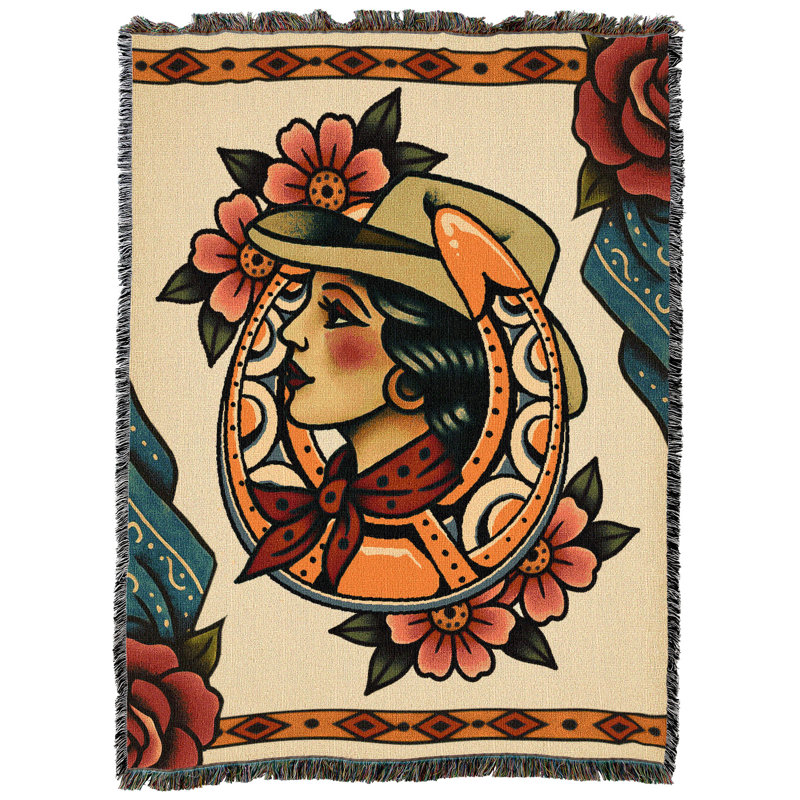 Pure Country Weavers Lucky Lady - Motif tatouage - Couverture tapisserie tissée en coton - Fabriqué aux États-Unis (60x80)