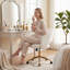 Chaise de bureau ergonomique TY en velours blanc, chaise de bureau pivotante réglable avec base en métal argenté pour bureau à domicile et chambre à coucher