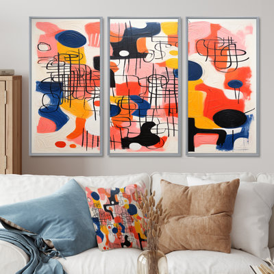 «Colorful Crayon Art Minimal Retro Red», ensemble de reproduction d'art abstrait