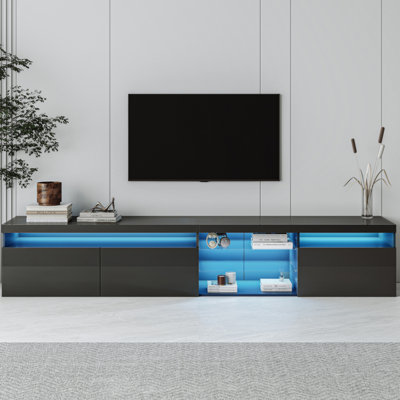 Unique Design TV Stand With 2 Glass Shelves, Ample Storage Space Media Console For Tvs Up To 105"", Versatile TV Cabinet With LED Color Changing Lights -  Ivy Bronx, 87FF2E6487494D3BB63E2335F1C21590