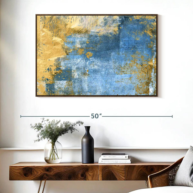 Or et bleu Lindell, Cadre flottant noyer, 40 po x 27 po
