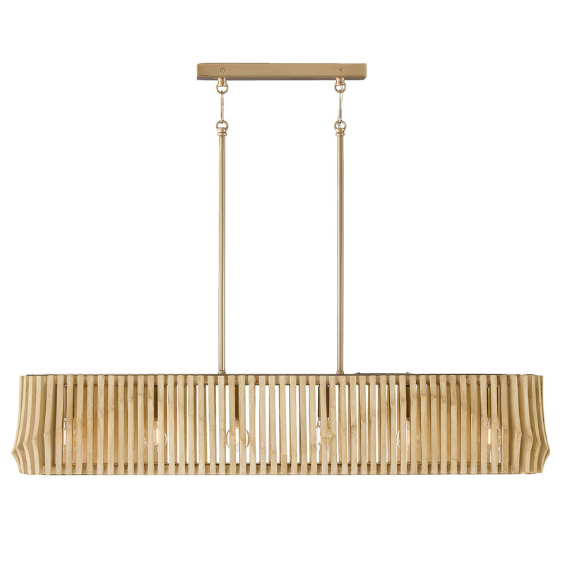41" W x 7.5" H 6-Light Linear Chandelier in Matte Brass and Handcrafted Blonde Mango Wood