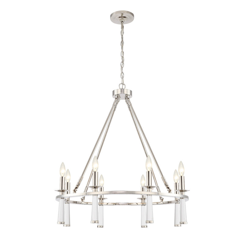 Indimar 8 - Light Dimmable Wagon Wheel Chandelier, Polished Nickel