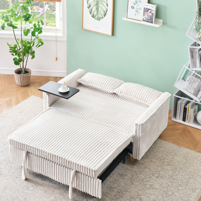 Velours côtelé beige avec lit, plateau de table mobile et 2 sièges pour soirées cinéma, divertissement de 105,79 lb, Beige