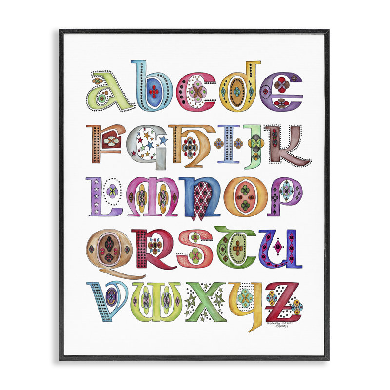«Boho Whimsical Alphabet», art de la giclée encadrée par Marley Ungaro, Giclée encadrée noir minuit, H 14 po x l 11 po