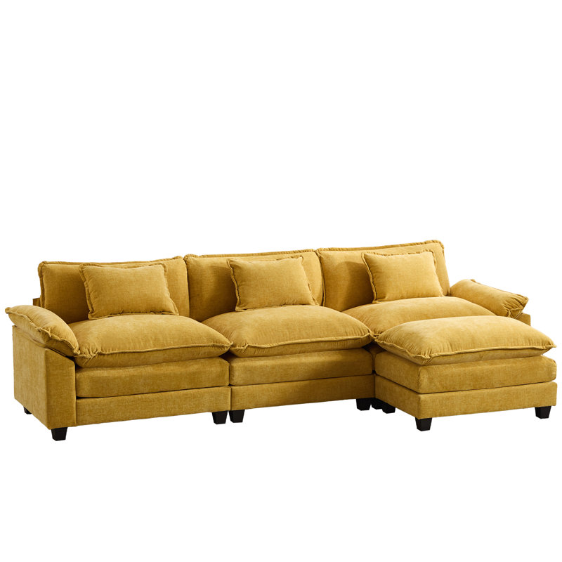 120'' Modular Chenille Sectional Sofa With Ottoman, L Shaped Deep Seat Cloud Couch, 3-Seater Oversized Upholstered Sofa For Living Room, Modern Comfy Furniture