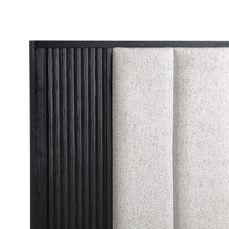 Élégante tête de lit à panneau haut avec accents texturés, lignes épurées, lit 1pc, noir et blanc, Très grand lit 