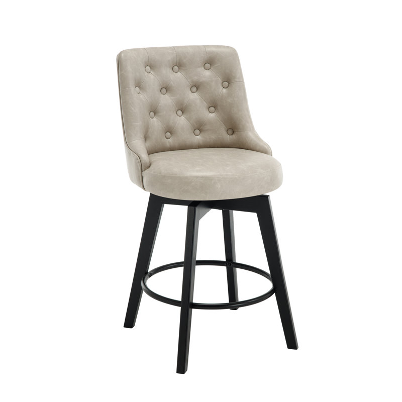 Swivel Upholstered 26'' Counter Stool Wood Leg, Greige