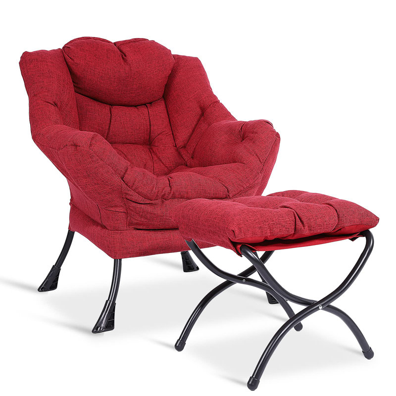 Cyntha 28.5" Wide Lounge Chair and Ottoman, Red Linen