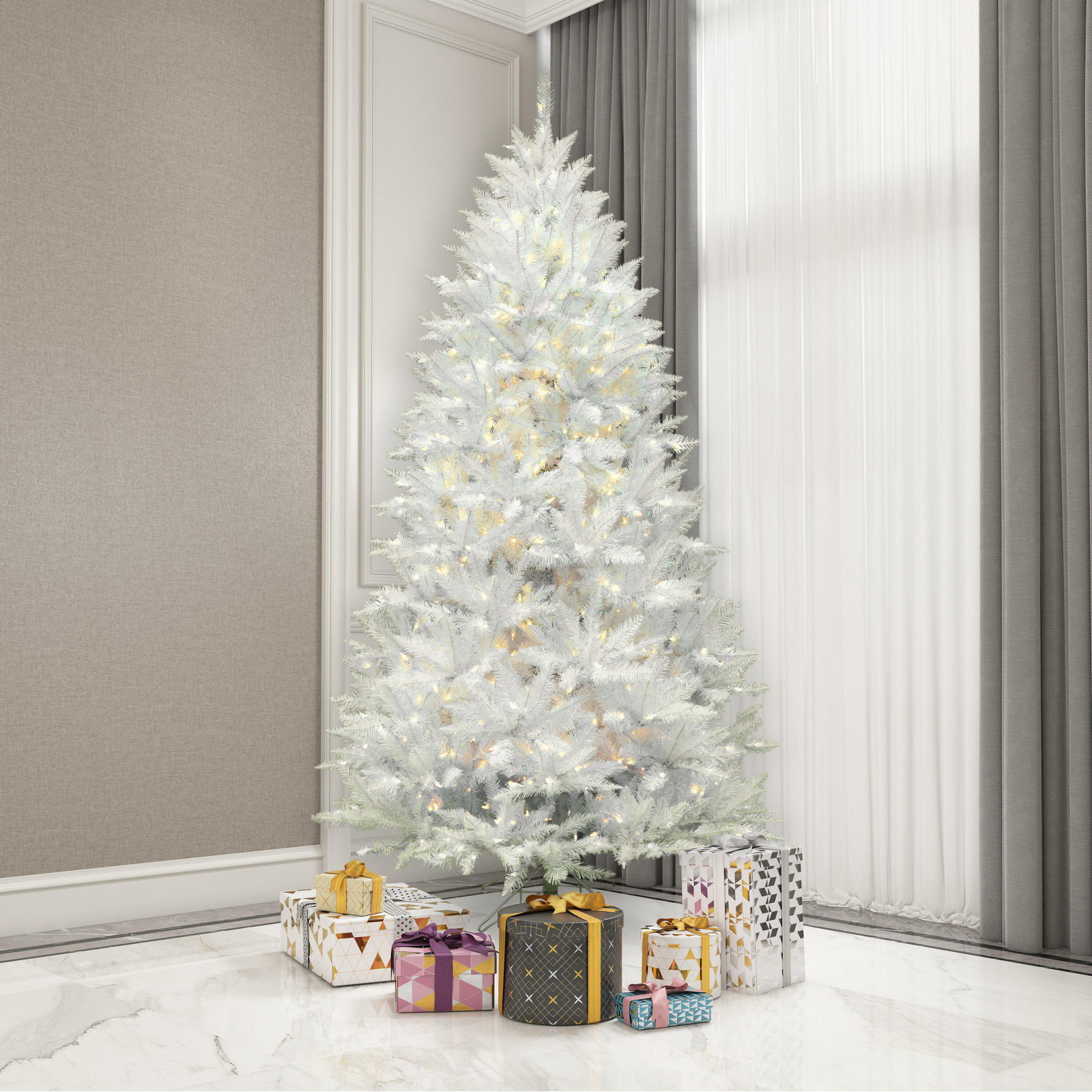 Sparkle White Spruce 14' Pre-Lit Spruce Tree, Pure White LED, 5.5' H
